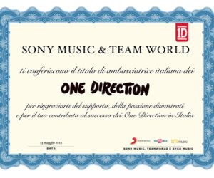 One Direction Certificato Ambasciatrice